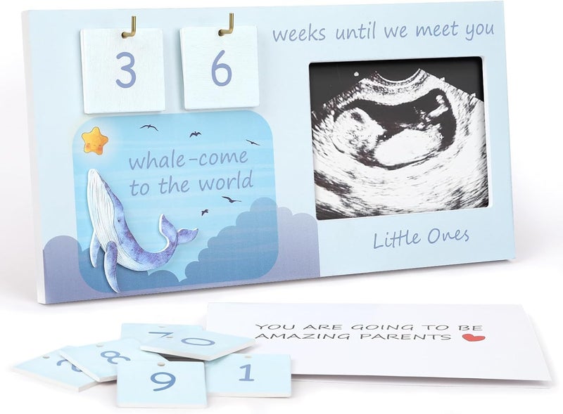 CypherX Baby Sonogram Picture Frame with Countdown Weeks 4"x3" Ultrasound Photo Frames - Pregnancy Announcement Gifts for Expecting Parents, Baby Announcement New Mom Gender Reveal Shower Gifts - Image 1